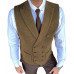 Mens Double-Breasted Vest Vintage Notch Lapel Herringbone Tweed Waistcoat S-3XL+