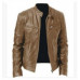 Mens Retro Leather Jacket Motorcycle Stand Collar Biker Coat Zip Up Outwear Tops