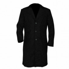 Peaky Blinders Mens 3/4 Long Black Wool Crombie Overcoat Jacket Slim Fit Coat