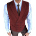 Mens Double-Breasted Vest Vintage Notch Lapel Herringbone Tweed Waistcoat S-3XL+