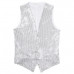 Mens Sequin Vest Shiny Suit Slim Fit V-Neck Party Dress Tuxedo Waistcoat Jackets