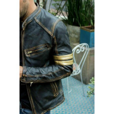 Men’s Motorcycle Biker Vintage Cafe Racer Distressed Black Real Leather Jacket