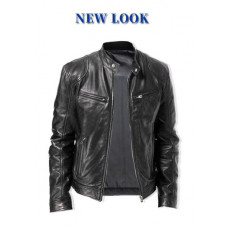 Mens Retro Leather Jacket Motorcycle Stand Collar Biker Coat Zip Up Outwear Tops