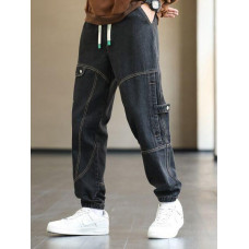 2023 New Men's Strap Jeans Fashion Elastic Cotton Denim Harlan Pants