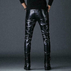 Men's Motorcycle Faux Leather Punk Skinny Pants Slim Fit Pants Biker Trousers