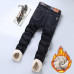 Men's Warm Jeans Business Fashion Classic Denim Straight Fleece Thick Pants