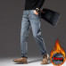 Winter New Men's Brushed Warm Jeans Slim Fit Thickened Elastic Denim Pants