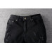 Men's Knee Hole Patch Elastic Cloth Slim Jeans Retro Classic Black Biker Pants