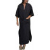 Taoliyuan Mens Kaftan Hooded Robe Linen Thobe V Neck Long Gown Casual Shirt with