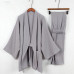 Japanese Men's Crepe Cotton Yukata Pajamas Set Kimono Top Pants Sleepwear Lounge