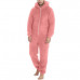 Men's Warm Furry Plush Long Sleeve Pajamas Casual Solid Zip Up Loose Jumpsuit