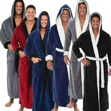 Luxury Long Bath Robe Dressing Gown Hooded Mens Womens Fluffy Fleece Bathrobe A