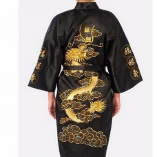 Chinese Men's Traditional DragonEmbroidery Satin Robe Bath Gown Male Sleepwear