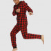 Mens Flannel One Piece Pajamas Set Men House Comfortable Plaid Print Sleepwear