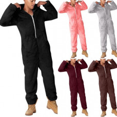 Men's Warm Sherpa Fleece One Piece Hooded Zipper Pajamas Winter Romper Jumpsuit