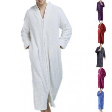 Men's Soft Plush Fleece Bathrobe Full Length Long Warm Lounge Robe with Pockets