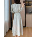 Single Breasted Short Coat + High Waist Mid Length Skirt Ladies Suit 2 Piece Set