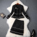 New Women White/black Suits 2/pcs Coat+Skirt Suits Winter Luxury 2Pc Sets