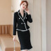 2PC Suit Women's Cotton Dress Blazer Long Skirt Formal Slim Fit Irregular Chic