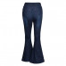 Girls Casual Stretch Pants Flared Trousers Drawstring High Waist Denim Jeans