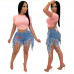 Women Stylish Ripped Patchwork Casual Short Jeans Club Denim Pants Trousers