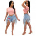 Women Stylish Ripped Patchwork Casual Short Jeans Club Denim Pants Trousers