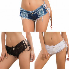 Women's Sexy Low Rise Lace Up Cheeky Mini Denim Shorts Jeans Hot Pants Clubwear