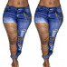 NEW Stylish Women Broken Hole Patchwork Chain Ripped Club Long Jeans Denim Pants