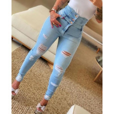 New Fashion Women Skinny Ripped Patchwork Casual Denim Jeans Pants Bottom