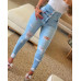 New Fashion Women Skinny Ripped Patchwork Casual Denim Jeans Pants Bottom